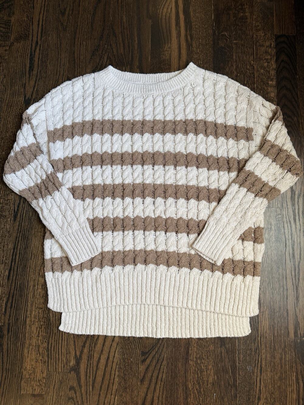 Anthropologie Pilcro Cream Brown Neutral Cable Knit Oversized Long Line Sweater